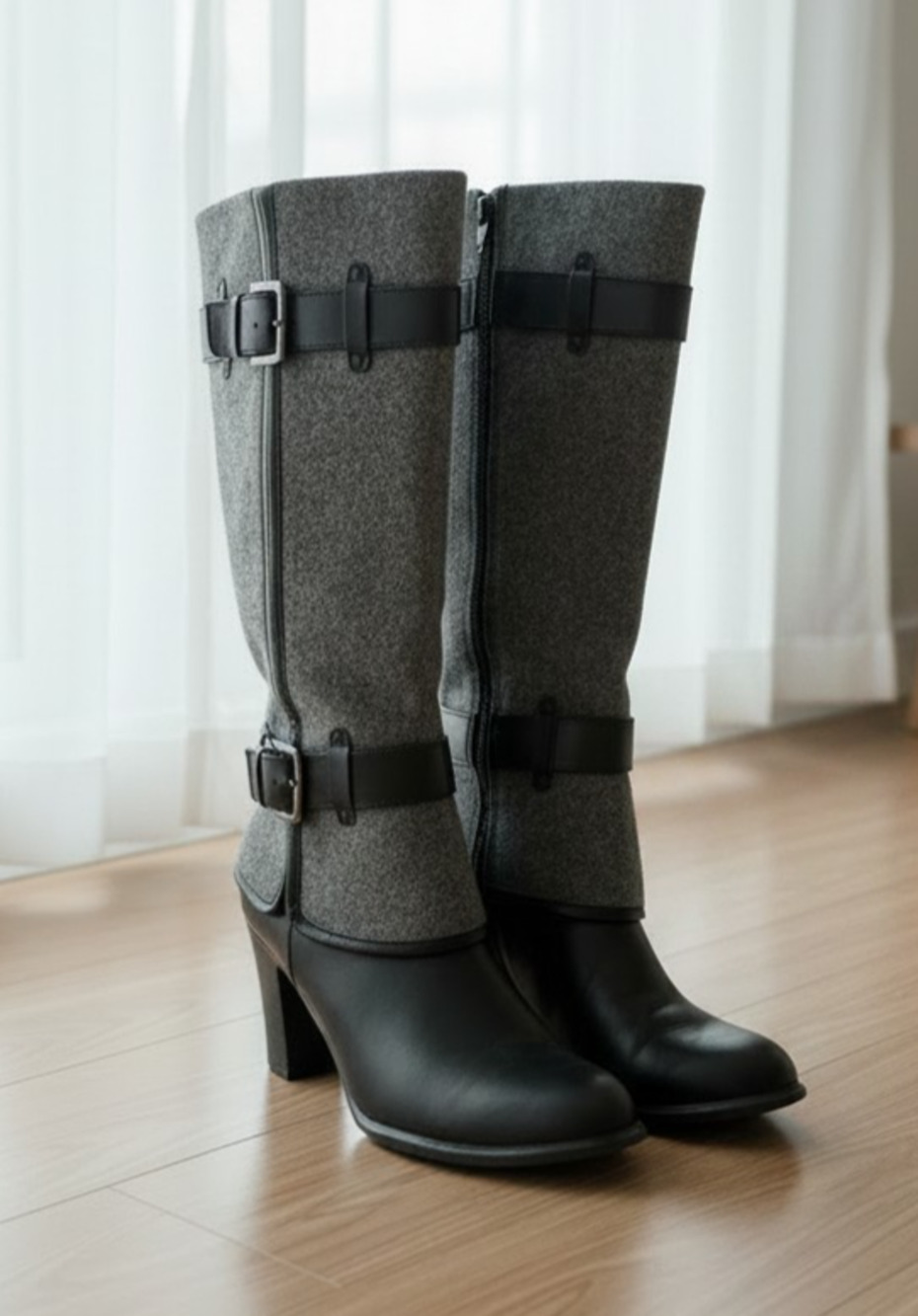 Kohl's Women's Knee High Boots Size 9 M Charcoal Gray Black With Side Buckle